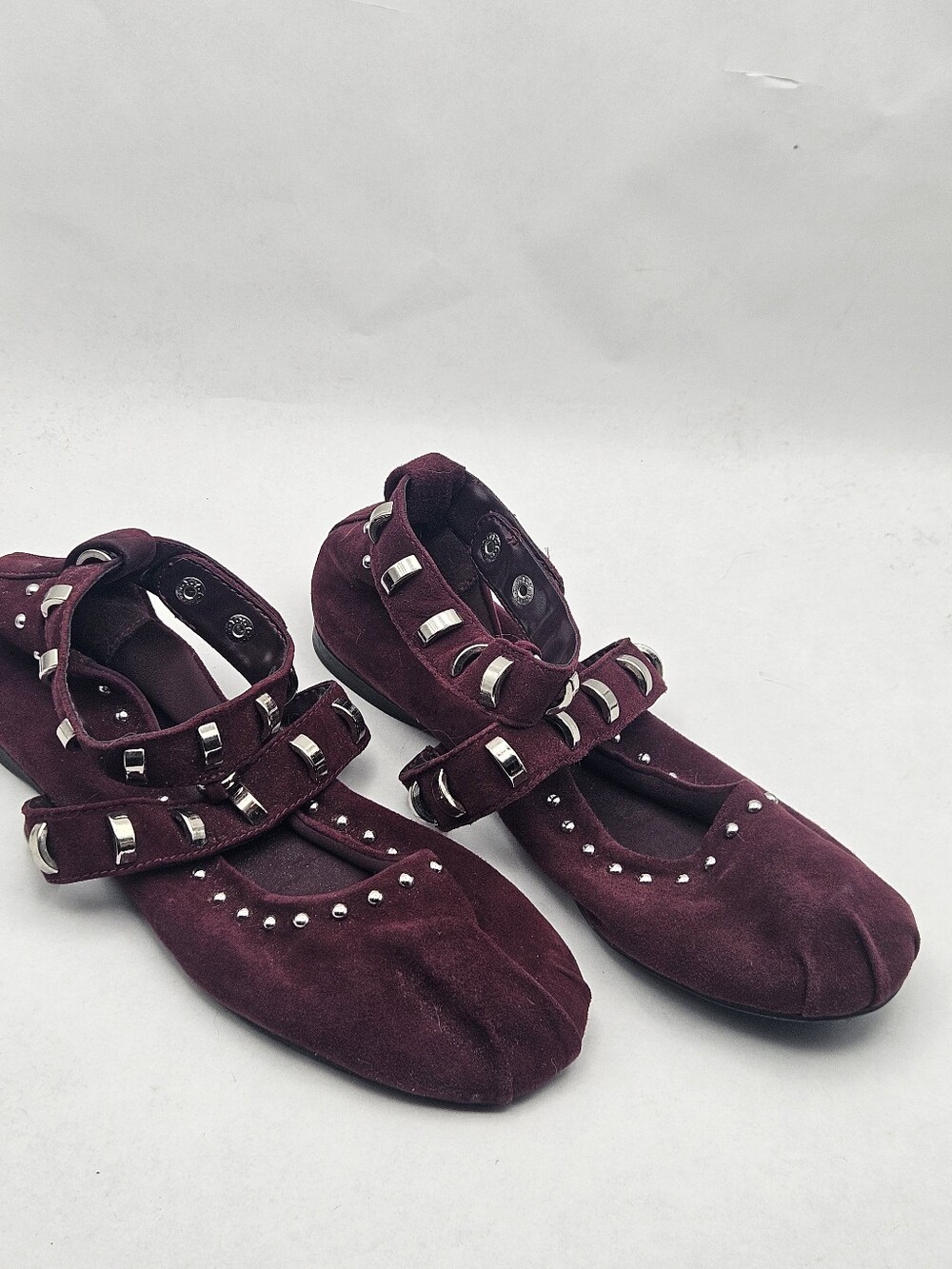 Zara Burgundy Suede Ballet Flats Women’s US 8 EU 39 Mary Jane Studded Shoes